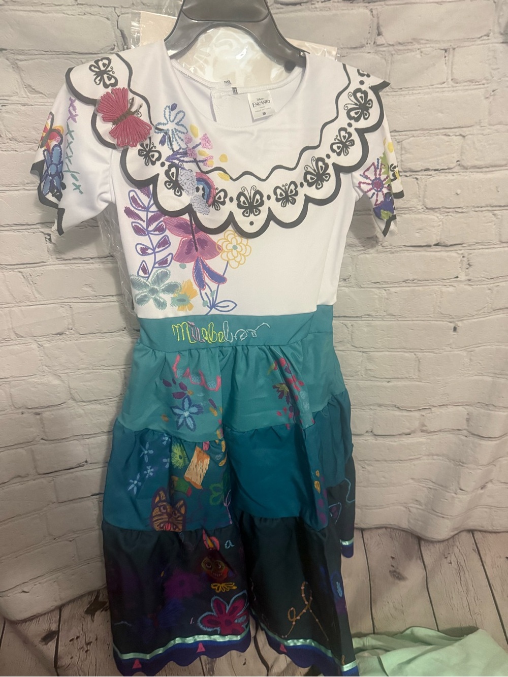 Disney Girls White Bodice Teal Floral Dress miracle from Encanto medium new